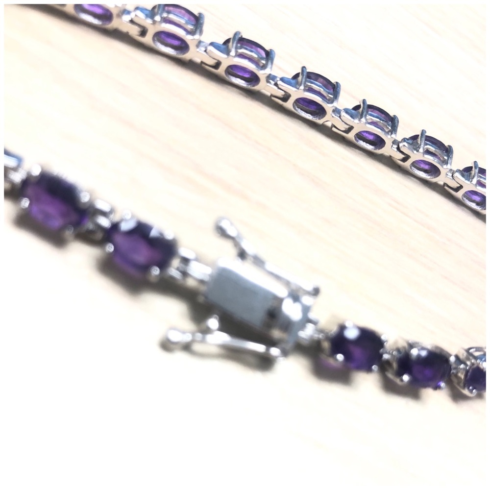 925 Silver and purple gemstone tennis bracelet - Picture 2 of 6